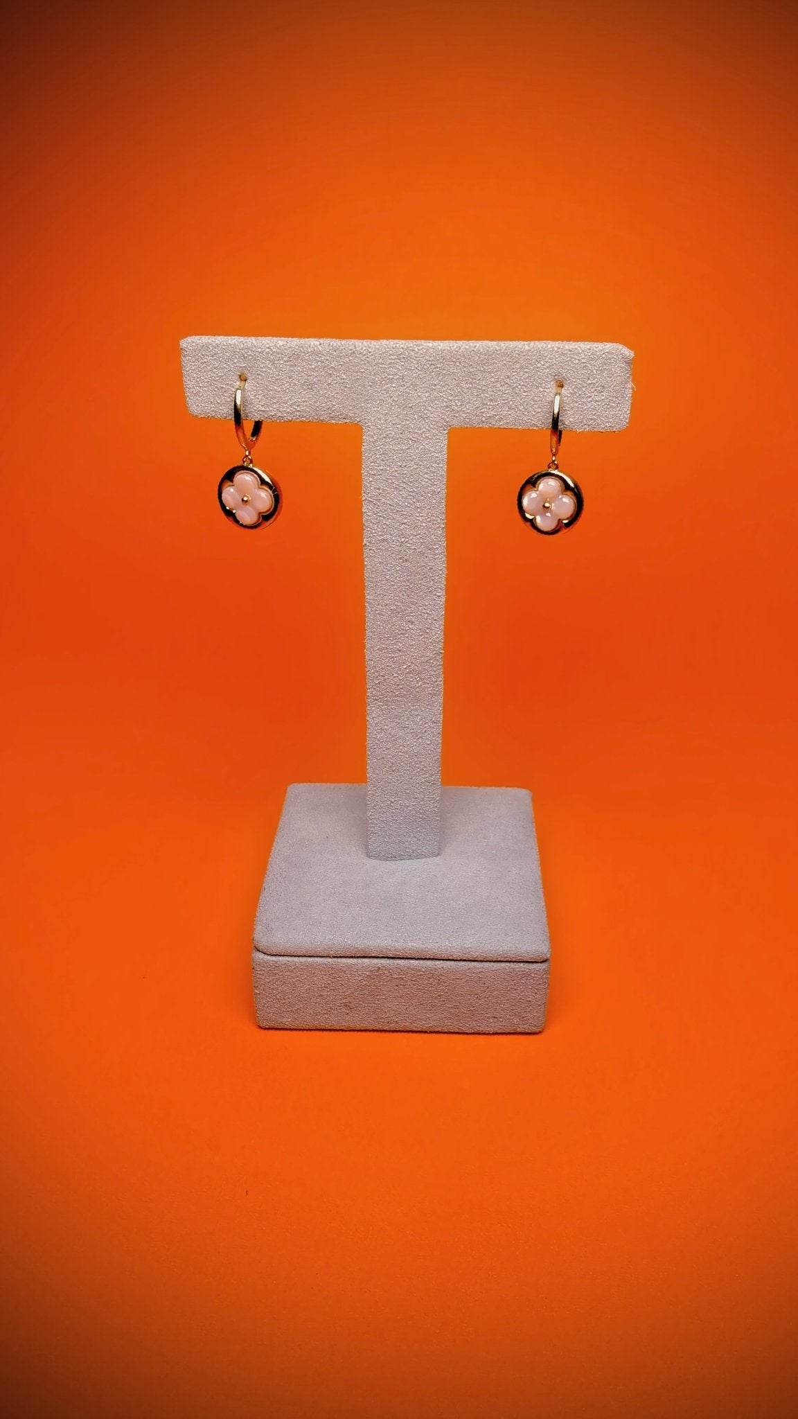 18kt Pink Flower Gold Dangling Earring - Kakadia Jewels