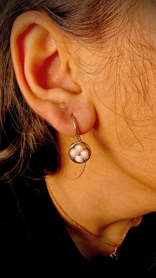 18kt Pink Flower Gold Dangling Earring - Kakadia Jewels