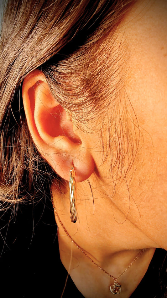 18kt Twisted Hollow Gold Hoops - Kakadia Jewels