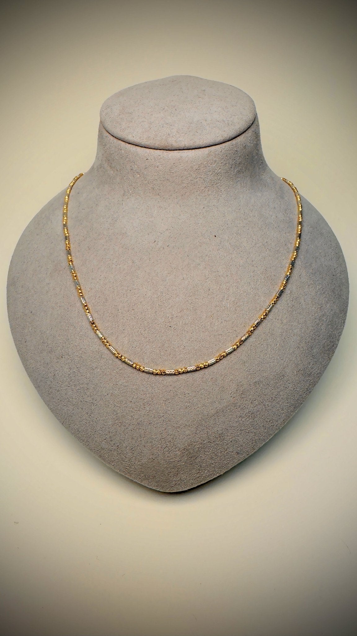 18kt Two Tone Bead Gold Chain - Diamond Cut - Kakadia Jewels