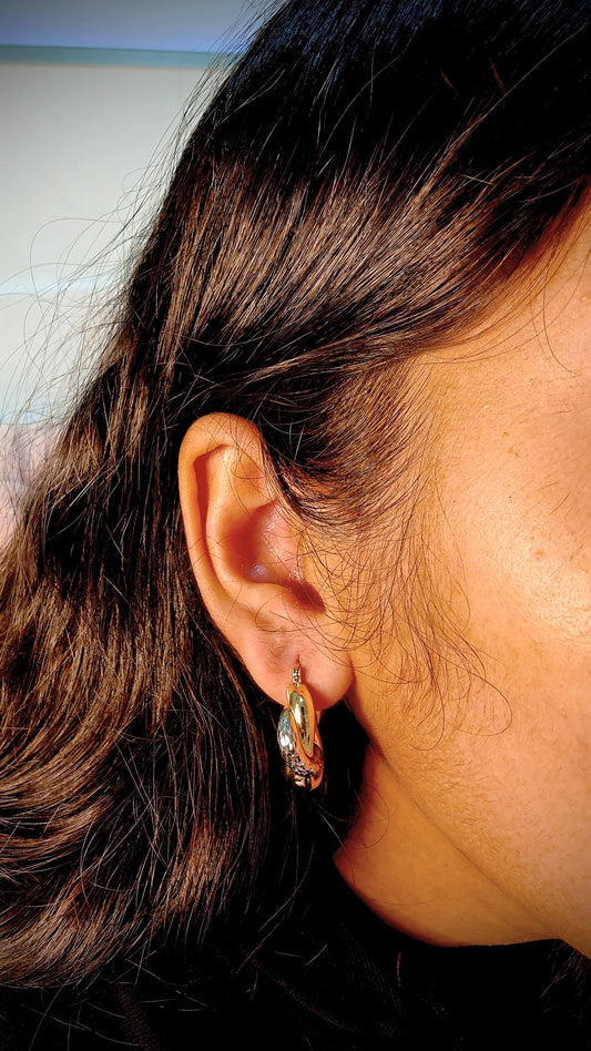 18kt Two - Tone Gold Hoop Earrings - Kakadia Jewels