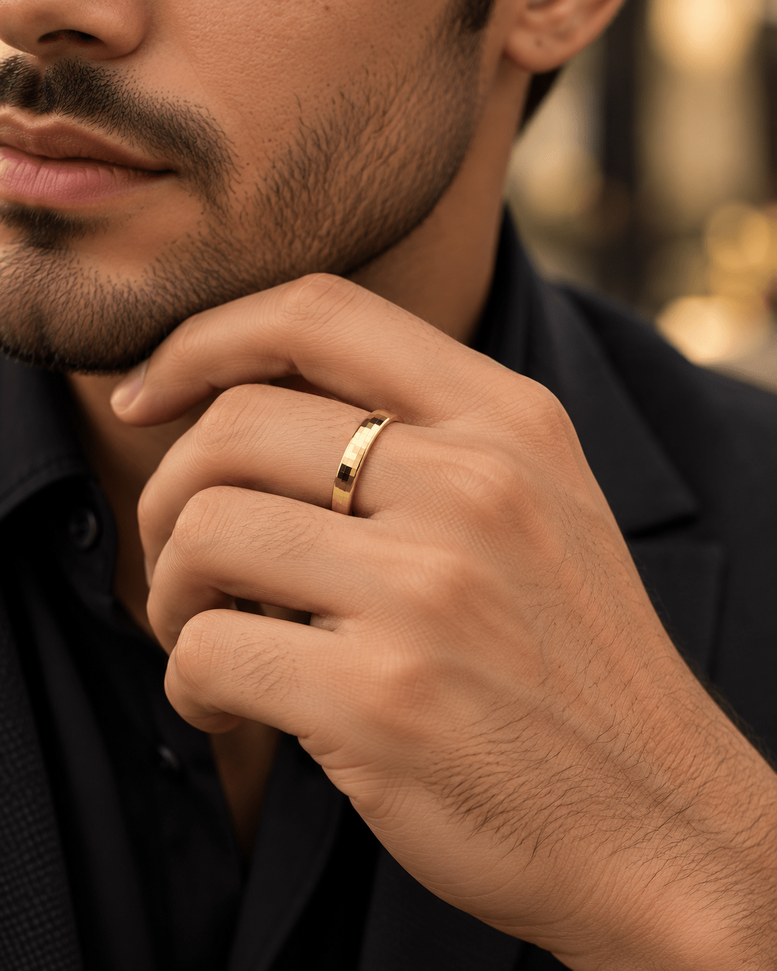 Diamond-Cut Faceted Yellow Gold Band - Kakadia Jewels