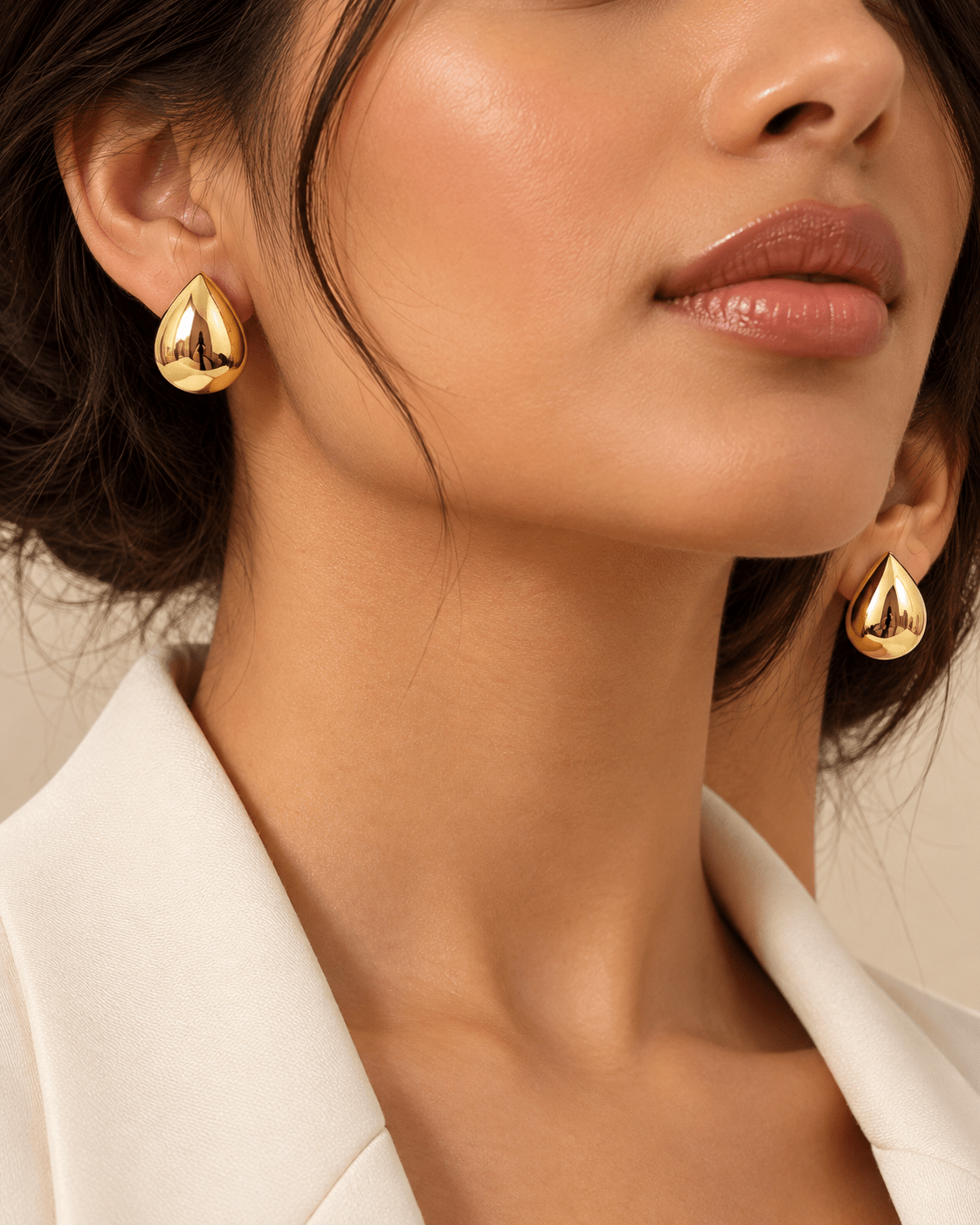 Golden Teardrop Statement Stud Earrings - Kakadia Jewels