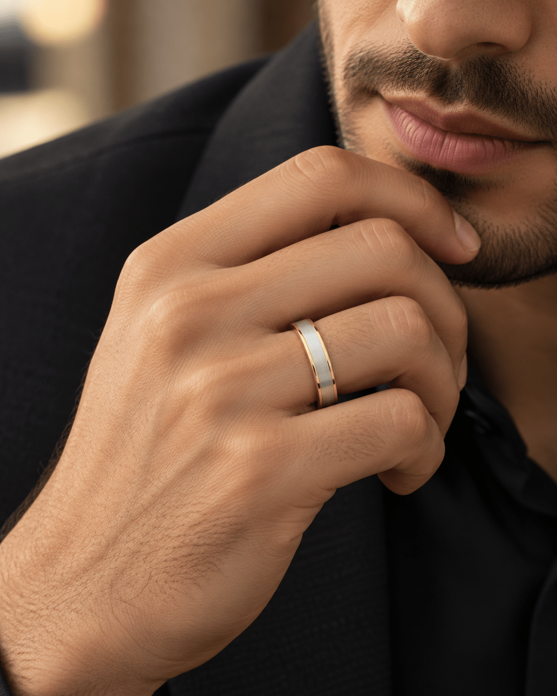 Wide Two-Tone Brushed Center Men’s Band - Kakadia Jewels