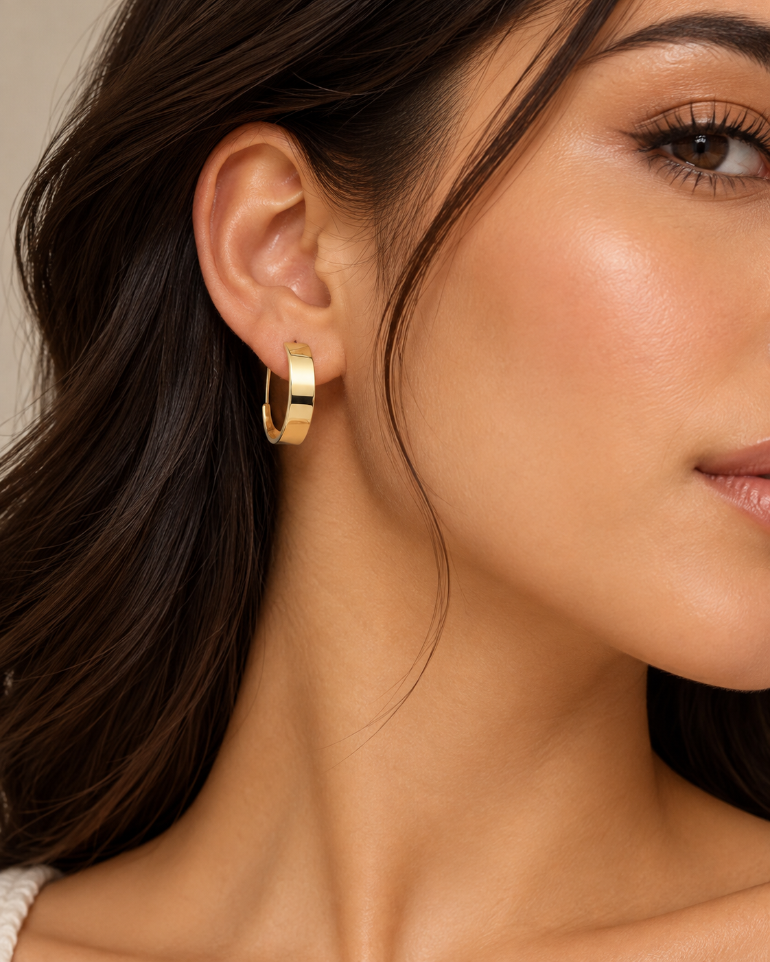 Modern Flat Gold Huggie Earrings