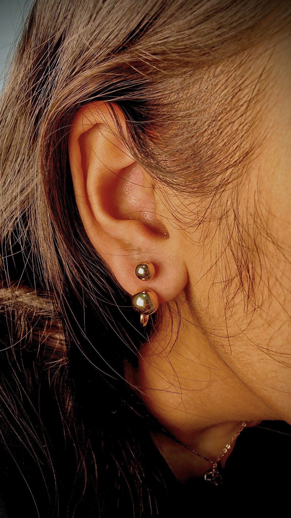 18kt Double Sphere Gold Earrings - Kakadia Jewels