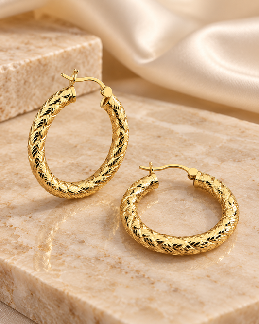 Diamond-Cut Textured Gold Hoop Earrings
