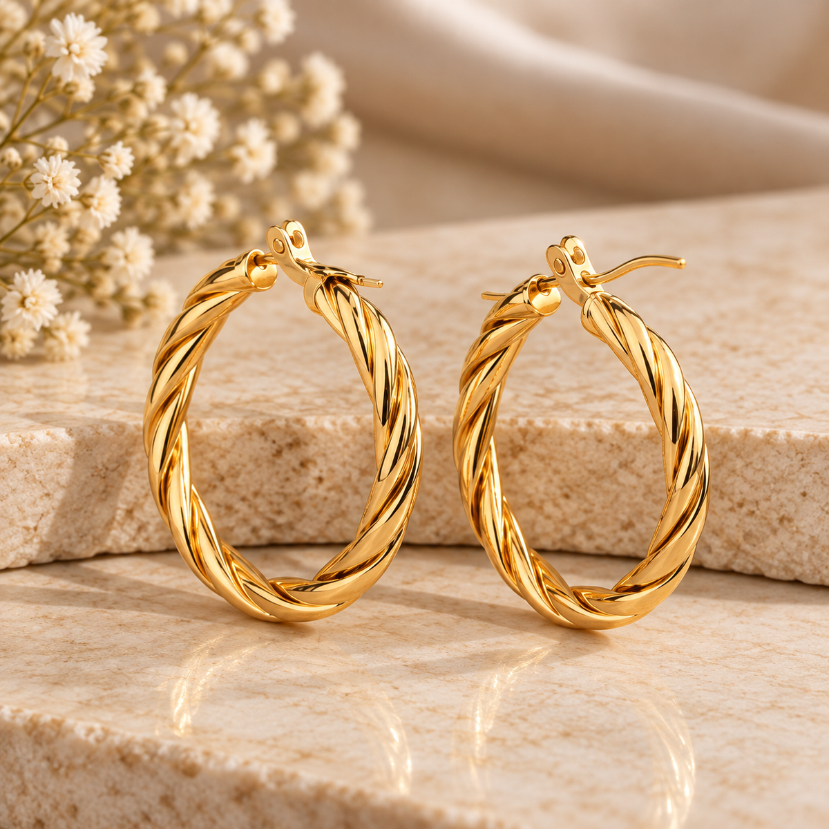 Classic Twisted Rope Gold Hoop Earrings