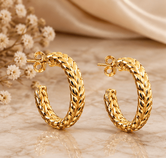 Braided Chain Gold Hoop Earrings - Kakadia Jewels