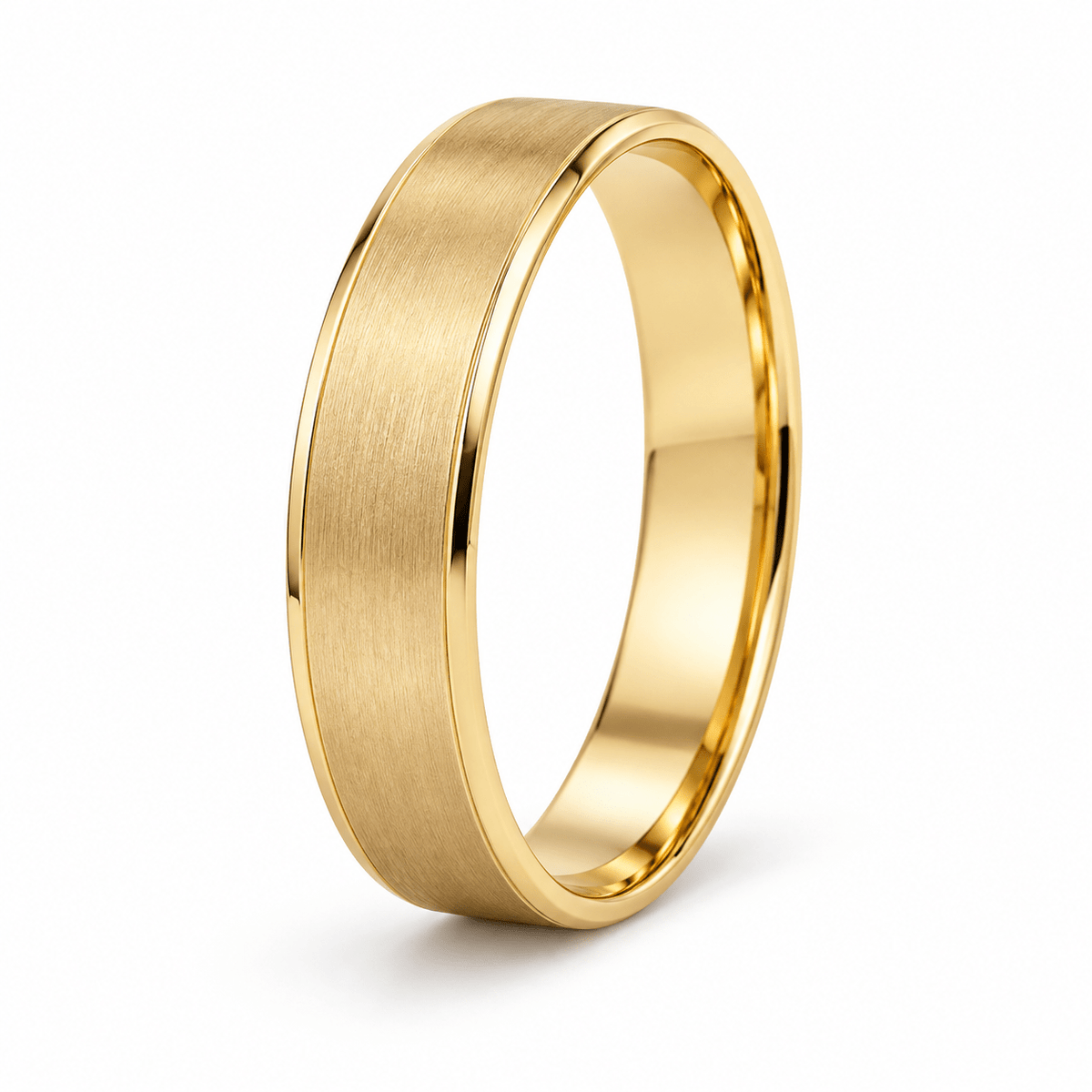 Brushed Center Polished Edge Yellow Gold Band - Kakadia Jewels