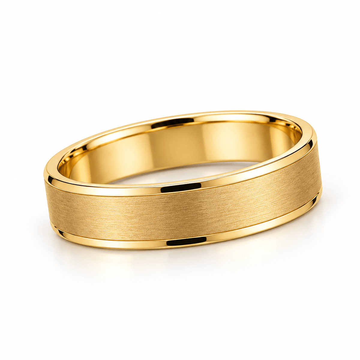Brushed Center Polished Edge Yellow Gold Band - Kakadia Jewels