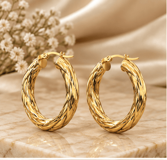 Diamond-Cut Twisted Gold Hoop Earrings - Kakadia Jewels