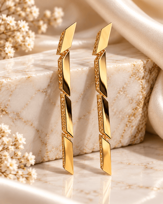 Geometric Bar Gold Drop Earrings - Kakadia Jewels