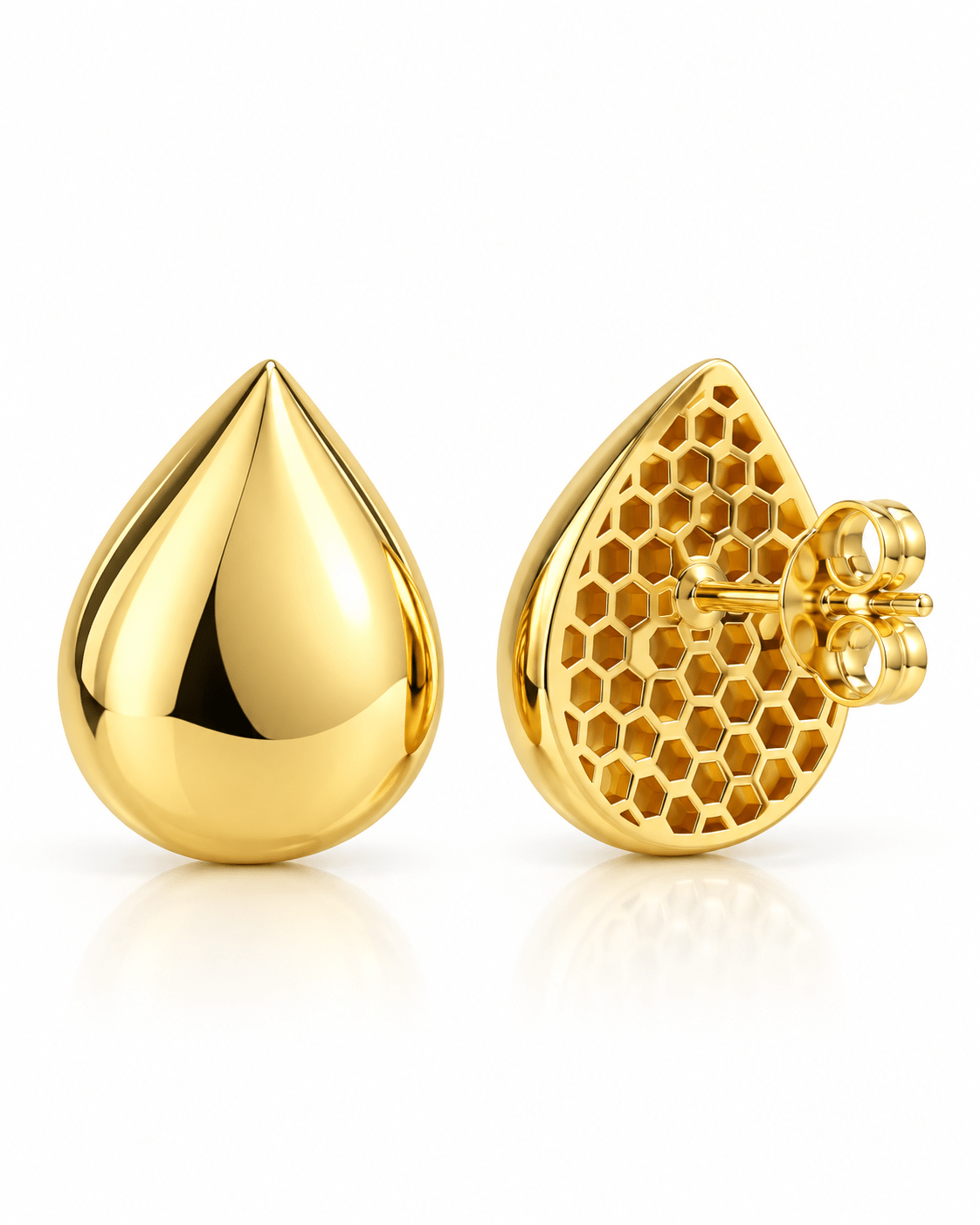 Golden Teardrop Statement Stud Earrings - Kakadia Jewels