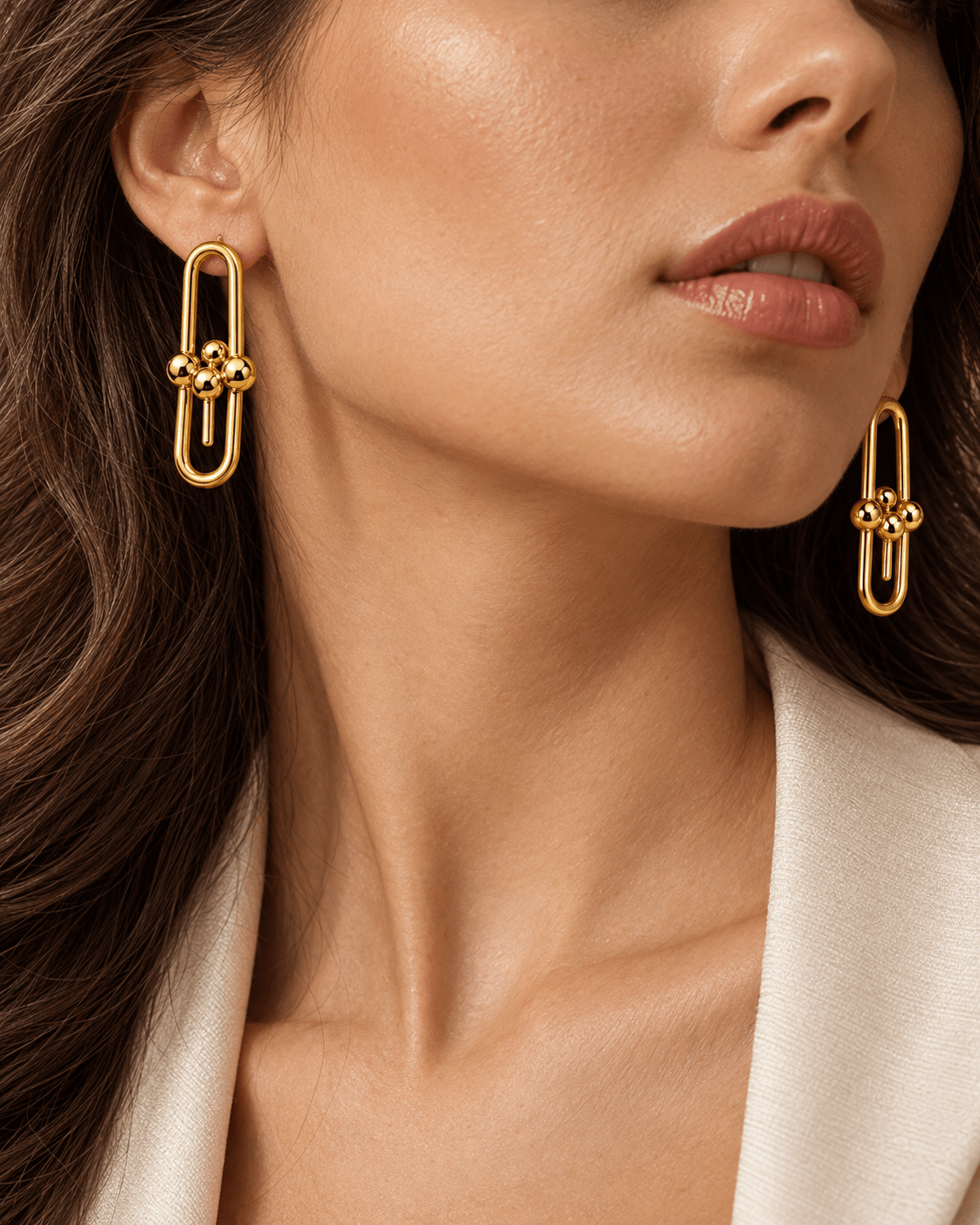 Modern Paperclip Gold Drop Earrings - Kakadia Jewels