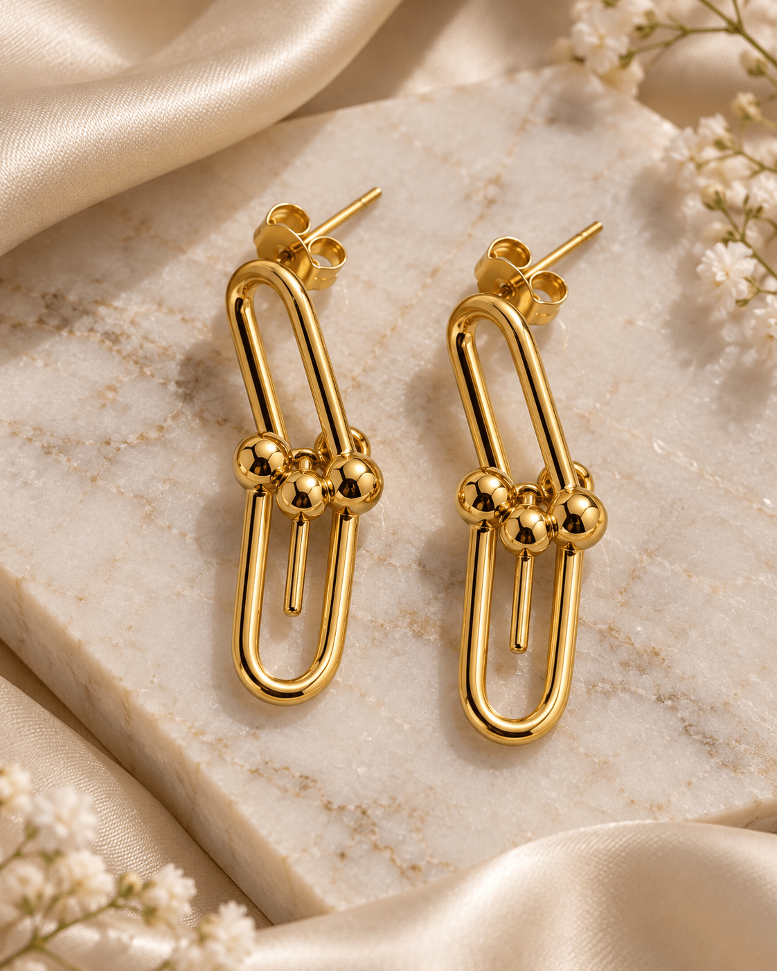 Modern Paperclip Gold Drop Earrings - Kakadia Jewels