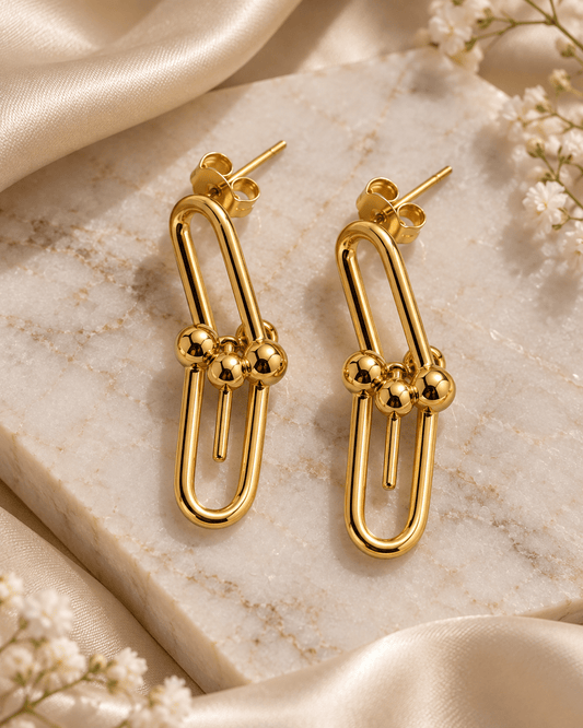Modern Paperclip Gold Drop Earrings - Kakadia Jewels