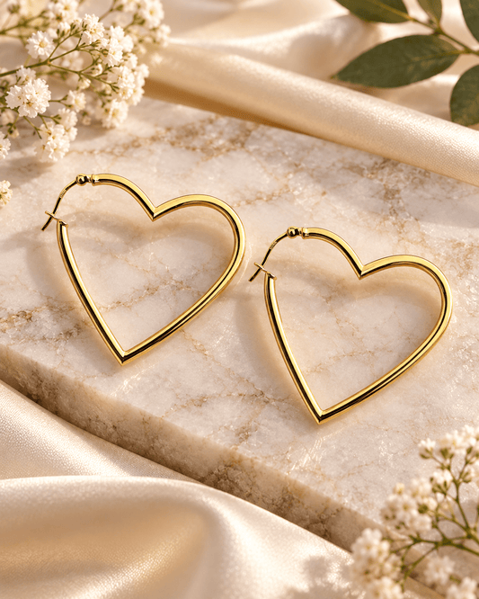 Open Heart Gold Hoop Earrings - Kakadia Jewels