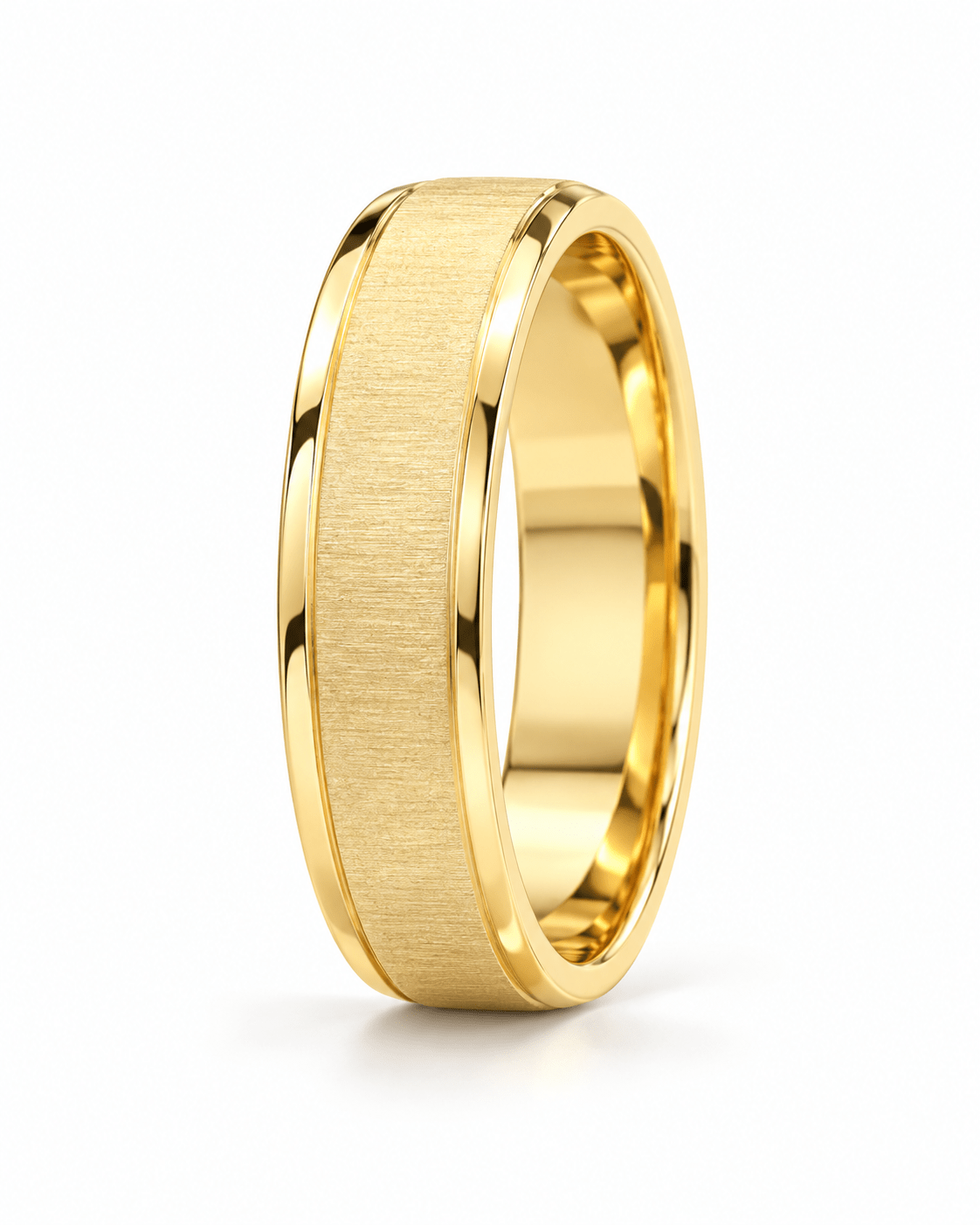 Satin Center Polished Edge Yellow Gold Band - Kakadia Jewels