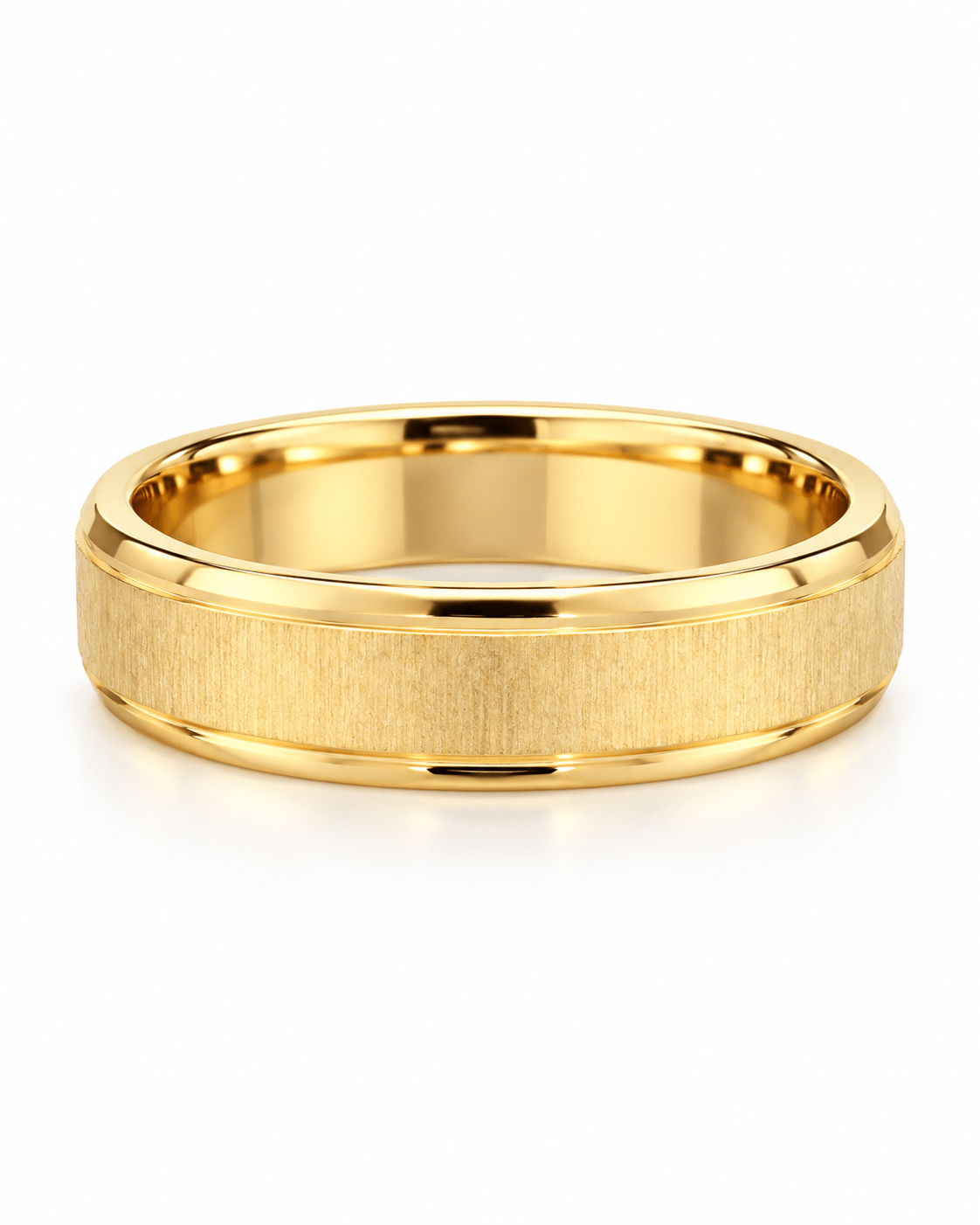Satin Center Polished Edge Yellow Gold Band - Kakadia Jewels