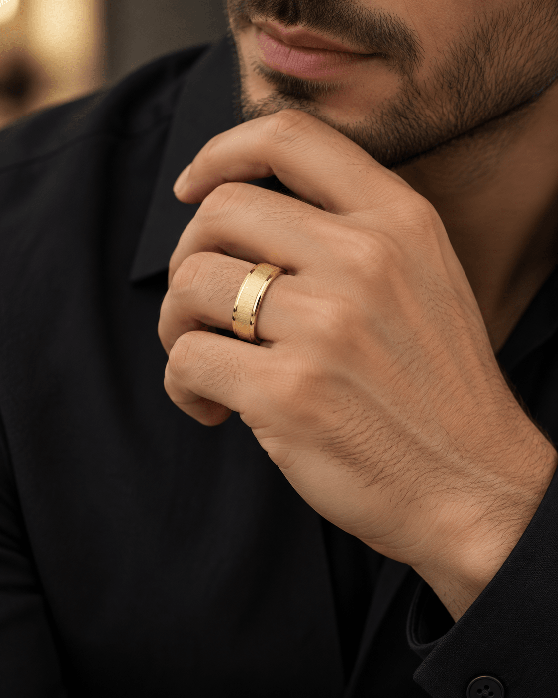 Satin Center Polished Edge Yellow Gold Band - Kakadia Jewels