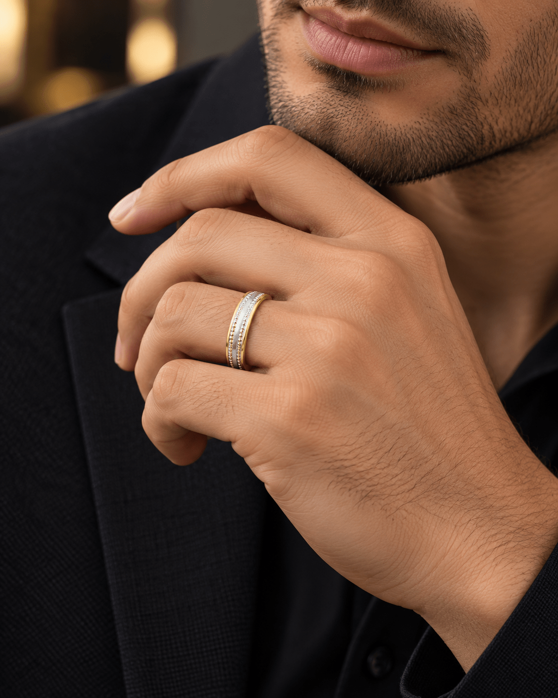 Slim Two-Tone Milgrain Accent Band - Kakadia Jewels