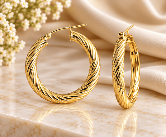 Spiral Twist Gold Hoop Earrings - Kakadia Jewels