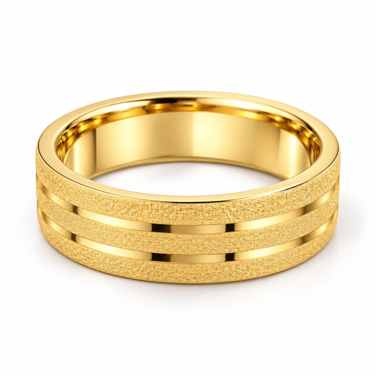 Triple-Section Textured Yellow Gold Band - Kakadia Jewels
