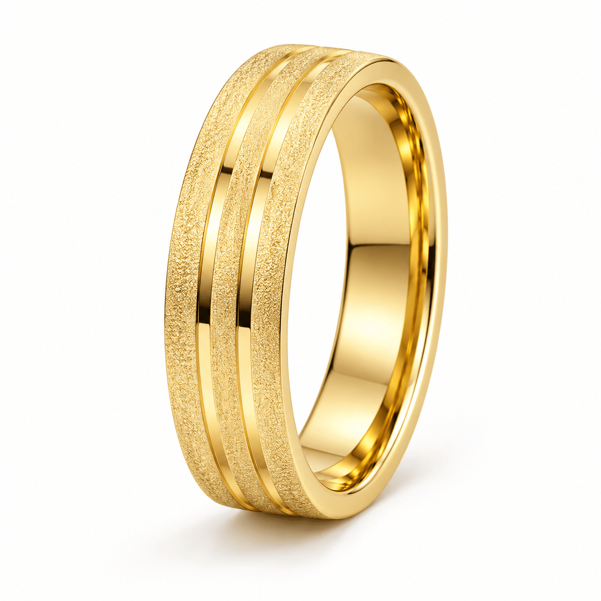 Triple-Section Textured Yellow Gold Band - Kakadia Jewels