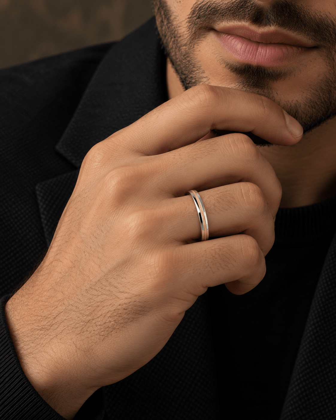 Two-Tone Beaded Center Men’s Band - Kakadia Jewels