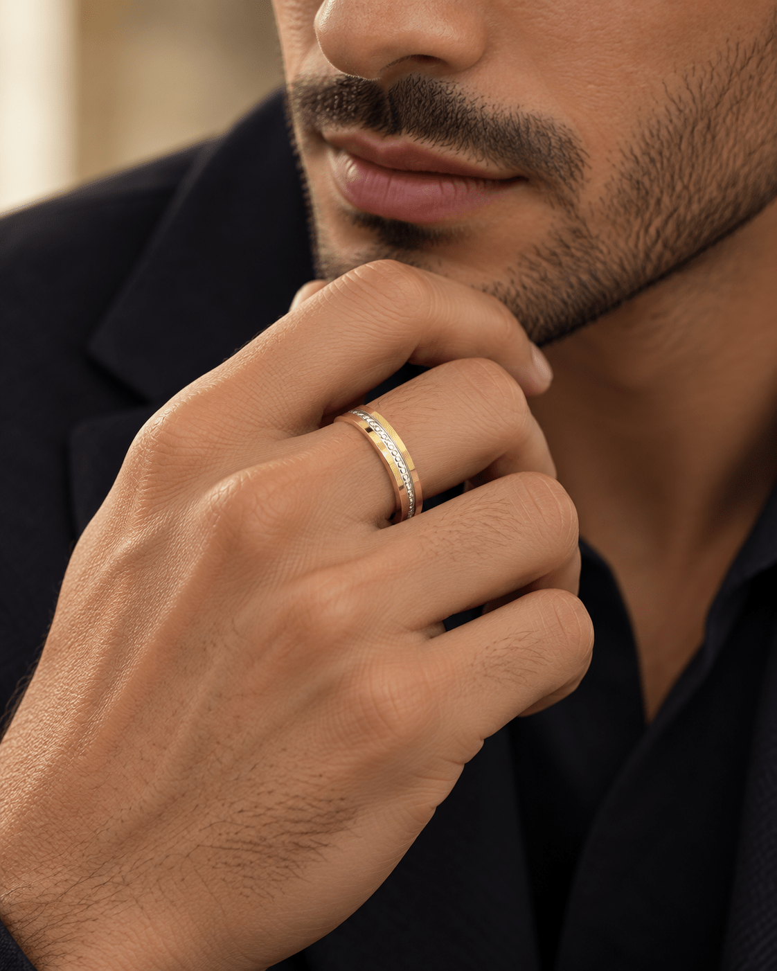 Two-Tone Diamond-Cut Center Men’s Band - Kakadia Jewels