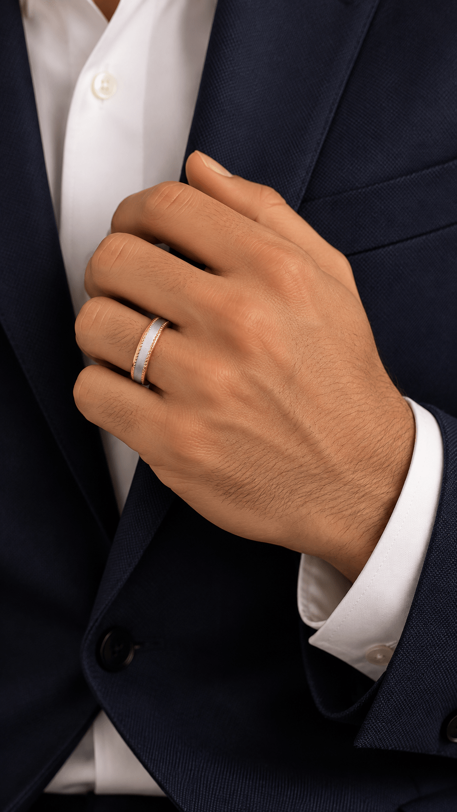 Two-Tone Satin Center Milgrain Men’s Band - Kakadia Jewels
